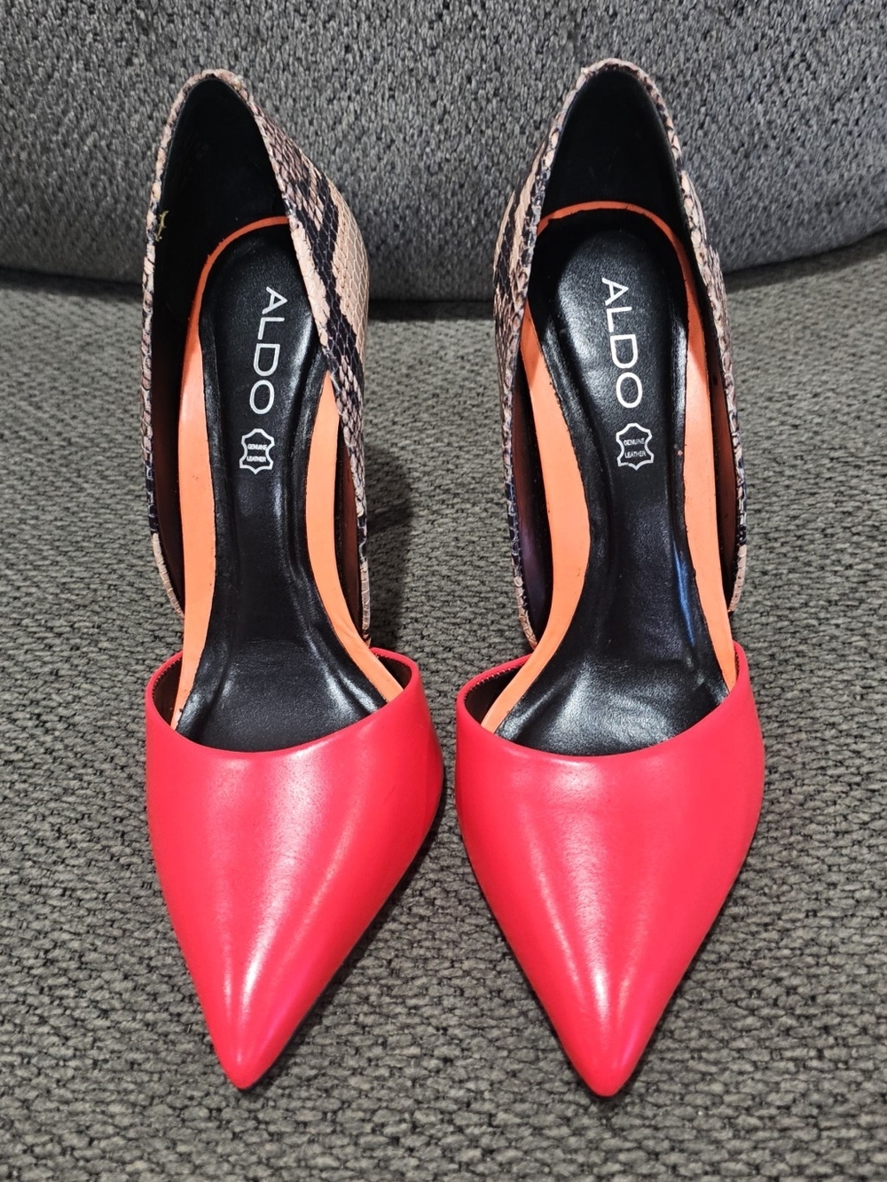 ALDO Red Pointed-Toe Pumps with Snake-Print Heel